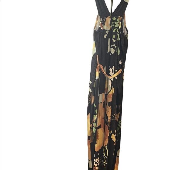 Suzanne Betro S Gray Floral Sexy Halter Accordion Flowy Flouncy Maxi Dress - Picture 2 of 14